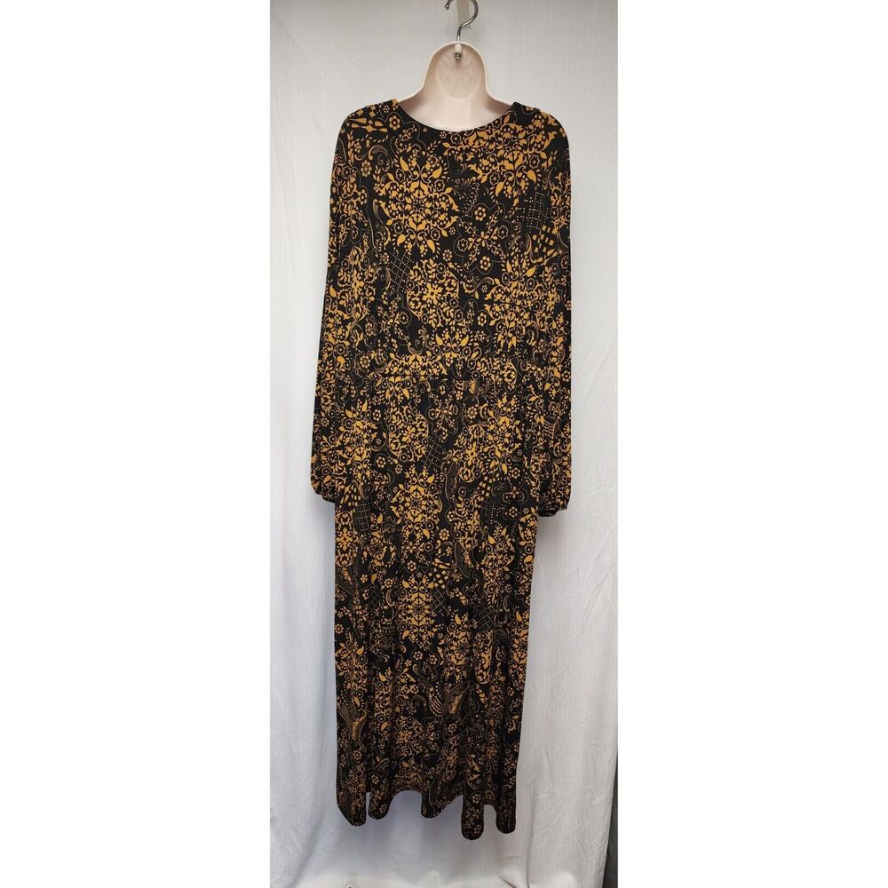 Anthony Women's V-NECK Long Balloon Sleeve Plus Size 2X Color Brown/Black Dress - Picture 4 of 7